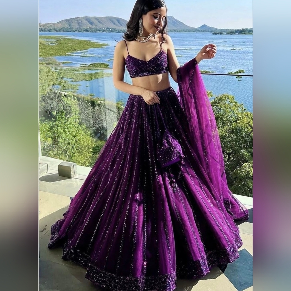Purple Net Lehenga With Heavy Sequins And Dori Work Lehenga Choli